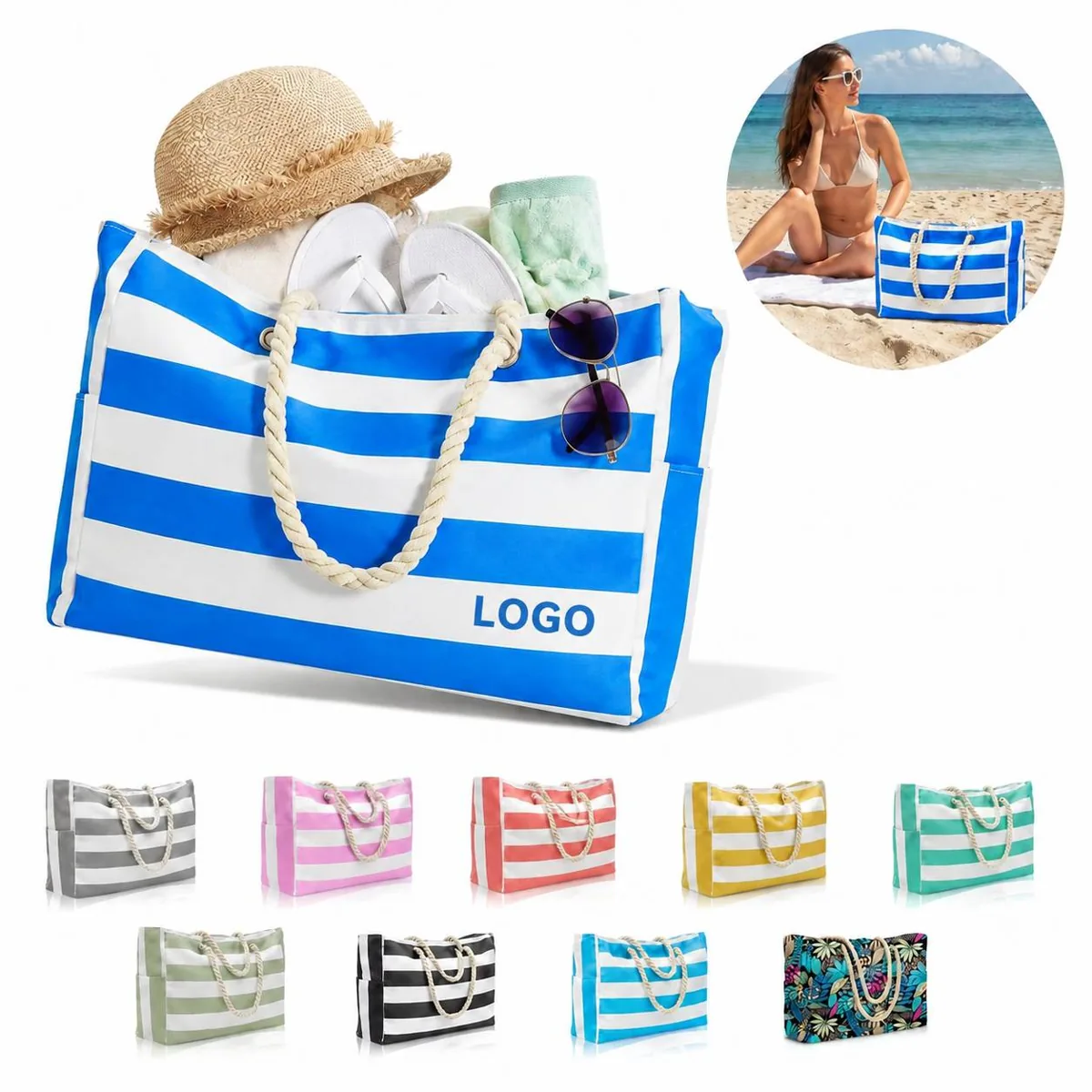 Zippered Waterproof Sandproof Beach Tote Bag