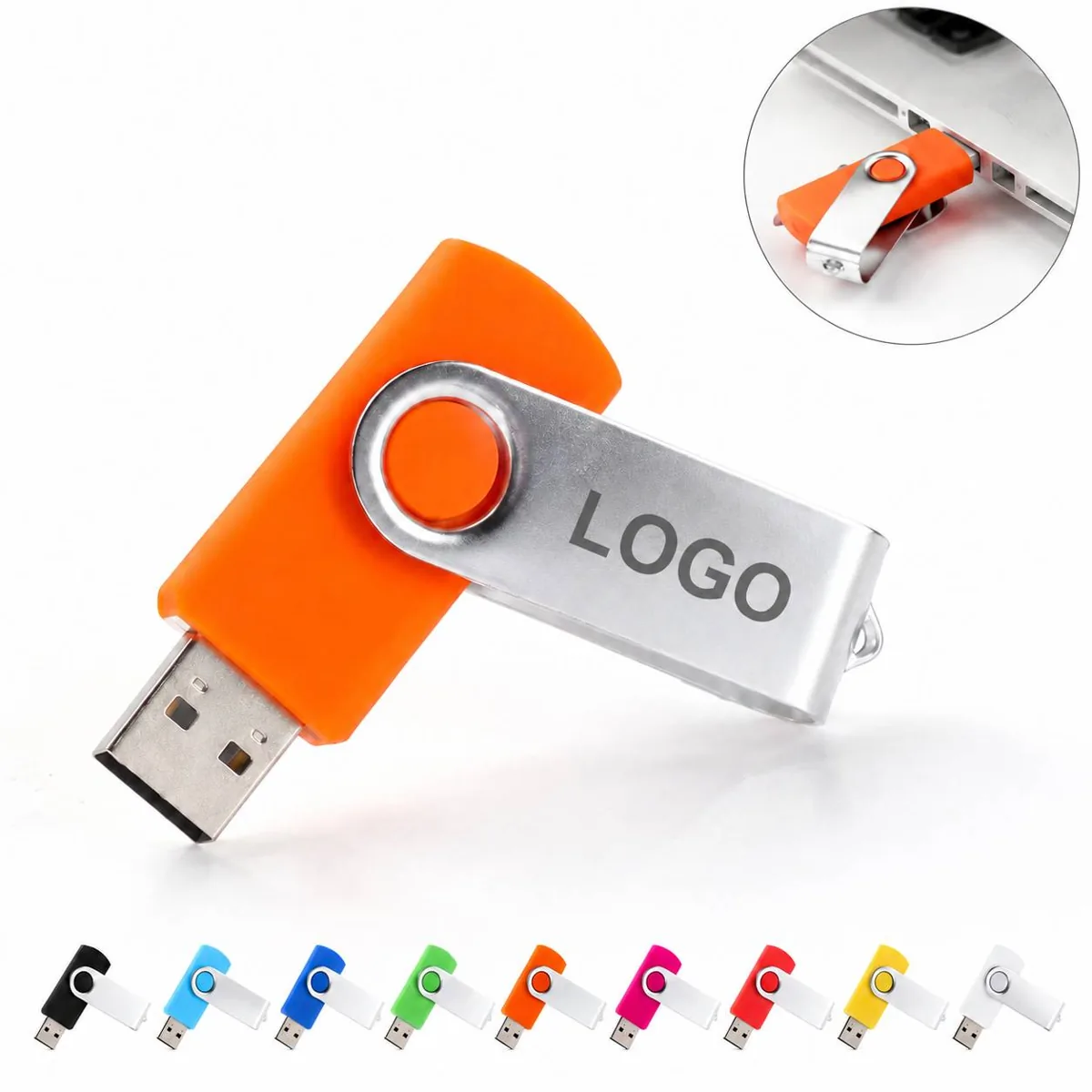 Custom Logo 64GB Keychain USB Flash Drive, Metal Loop
