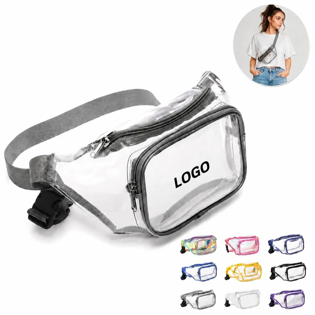 Reflective Holographic PVC Waist Pack with Water Bottle