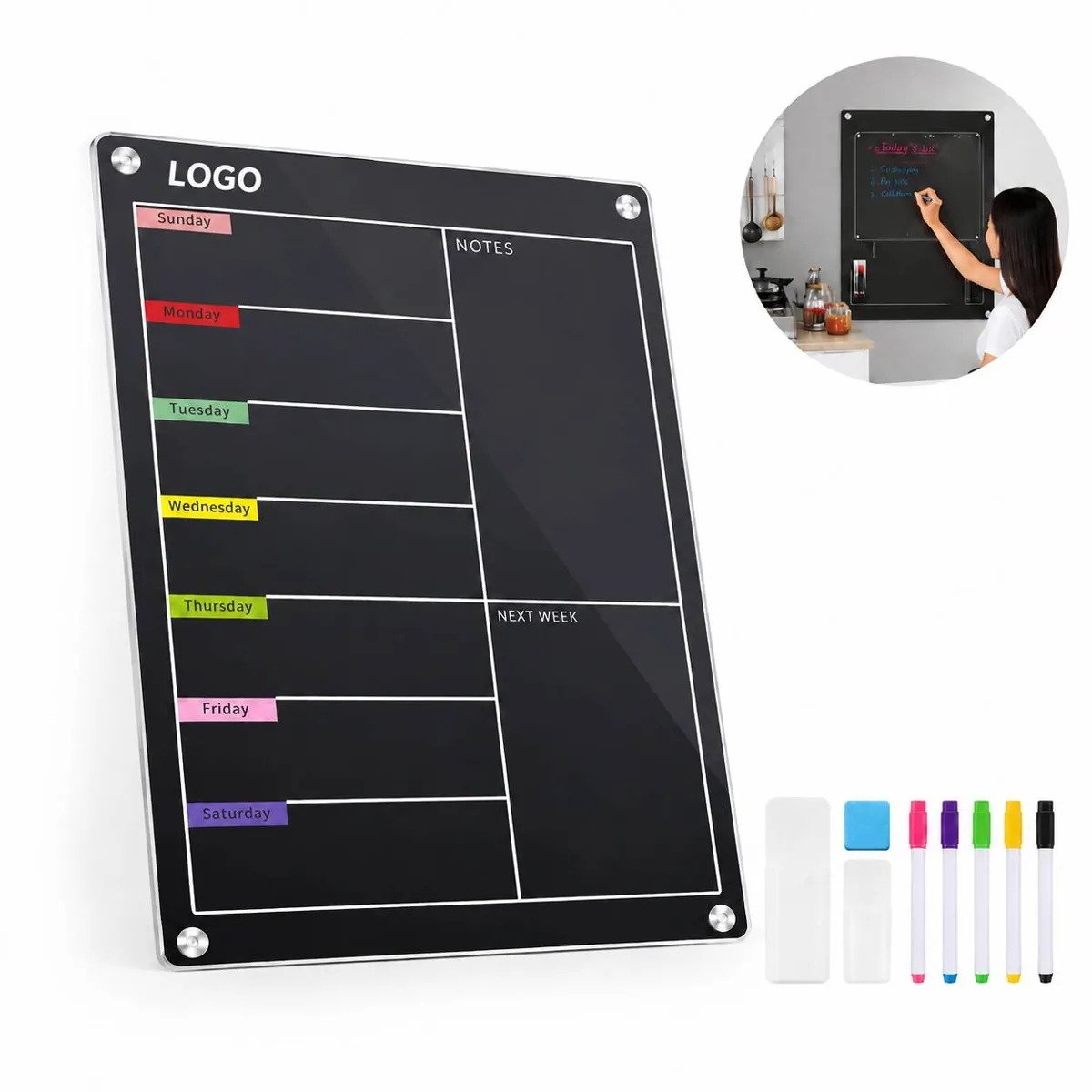 Magnetic Acrylic Fridge Planner Set with Dry Erase Marker