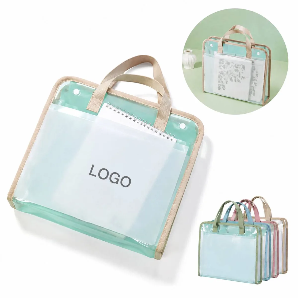 Transparent PVC Multi-Section Document Portfolio with Handle
