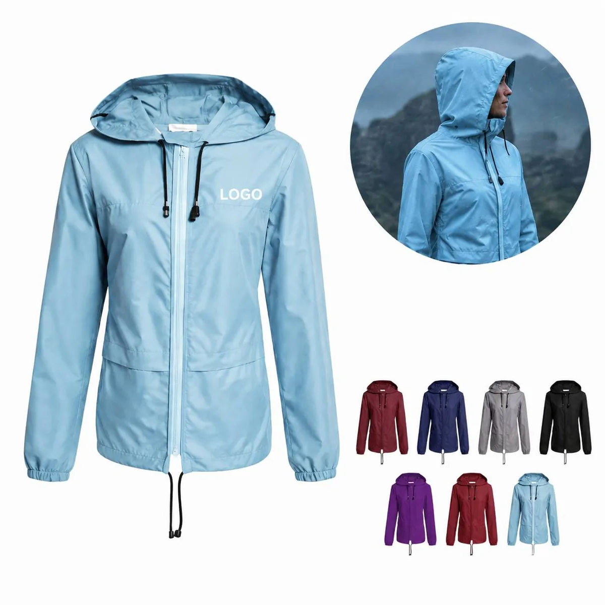 Women's Waterproof Packable Hooded Rain Jacket