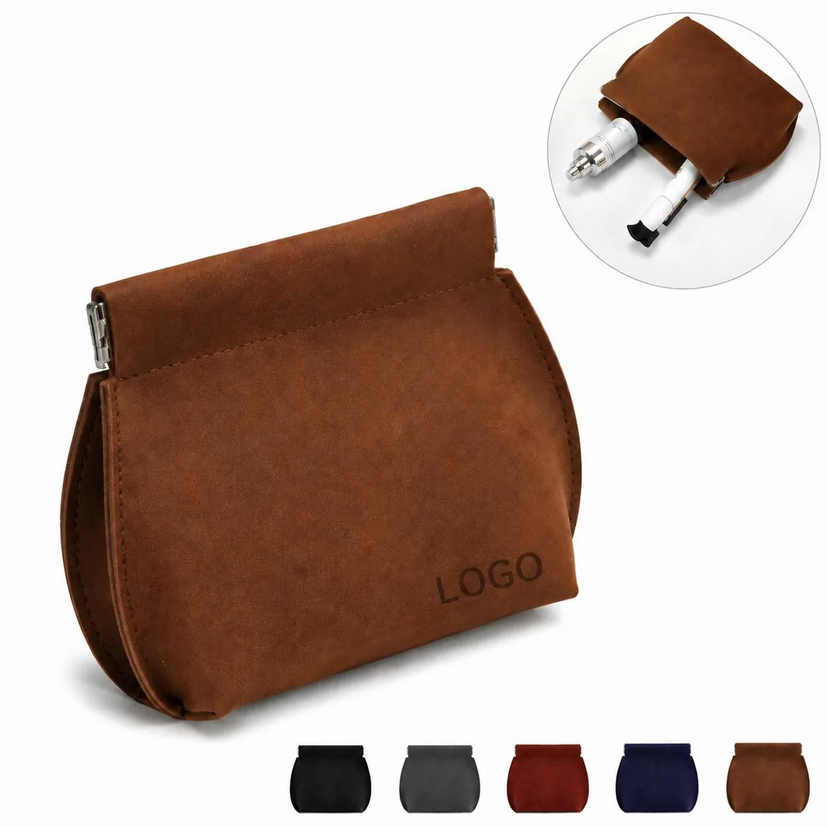 Faux Leather Spring Closure Pouch Organizer for Earbuds