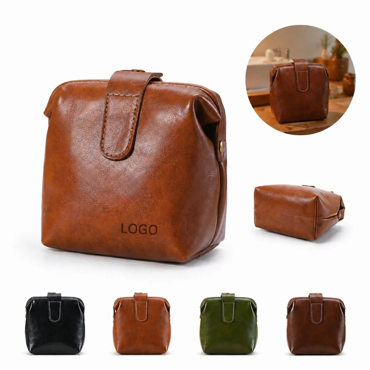 Vintage PU Leather Multi-Function Storage Pouch with Fleece