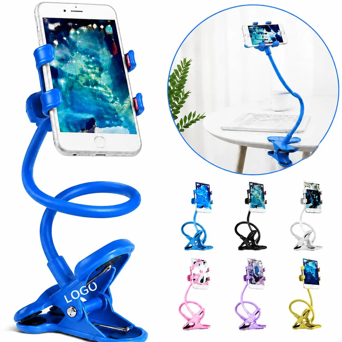 Flexible Gooseneck Phone Stand, 360° Swivel Clip for Desk