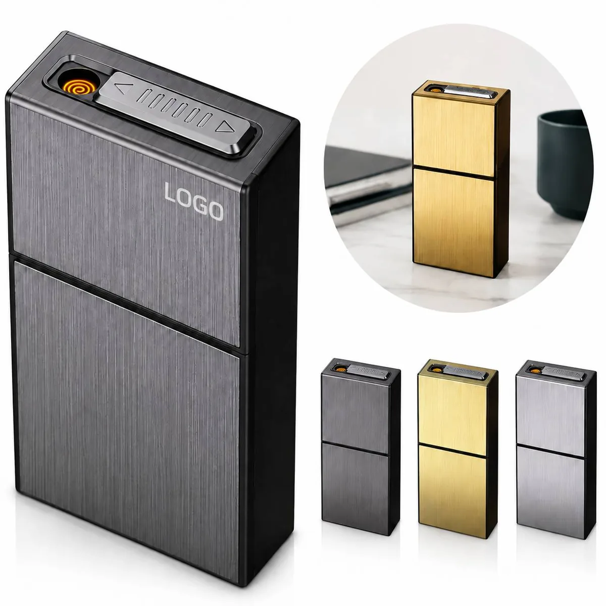 USB Rechargeable Moisture Proof Cigarette Case with Lighter