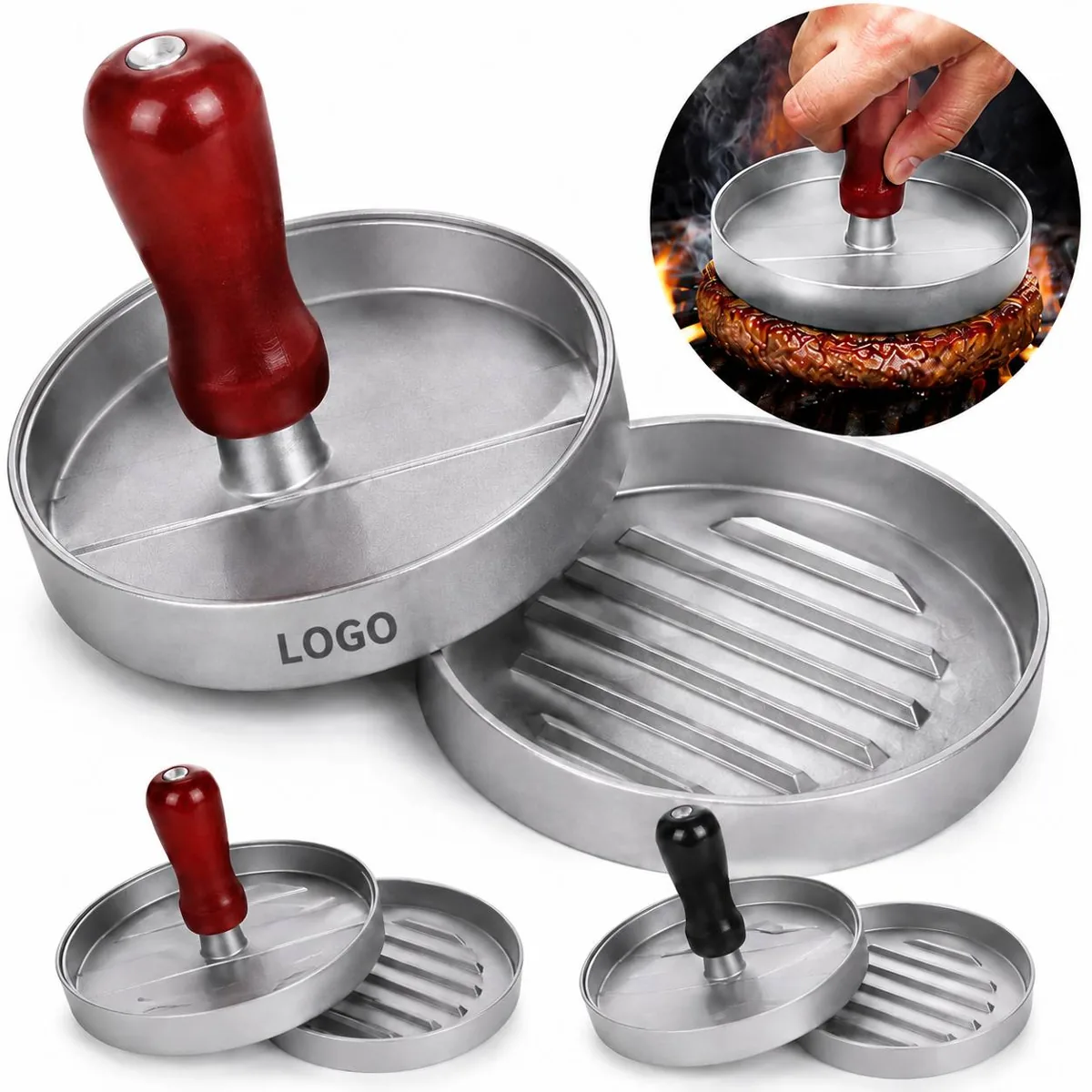 Burger Press Patty Former with Wooden Handle Non Stick