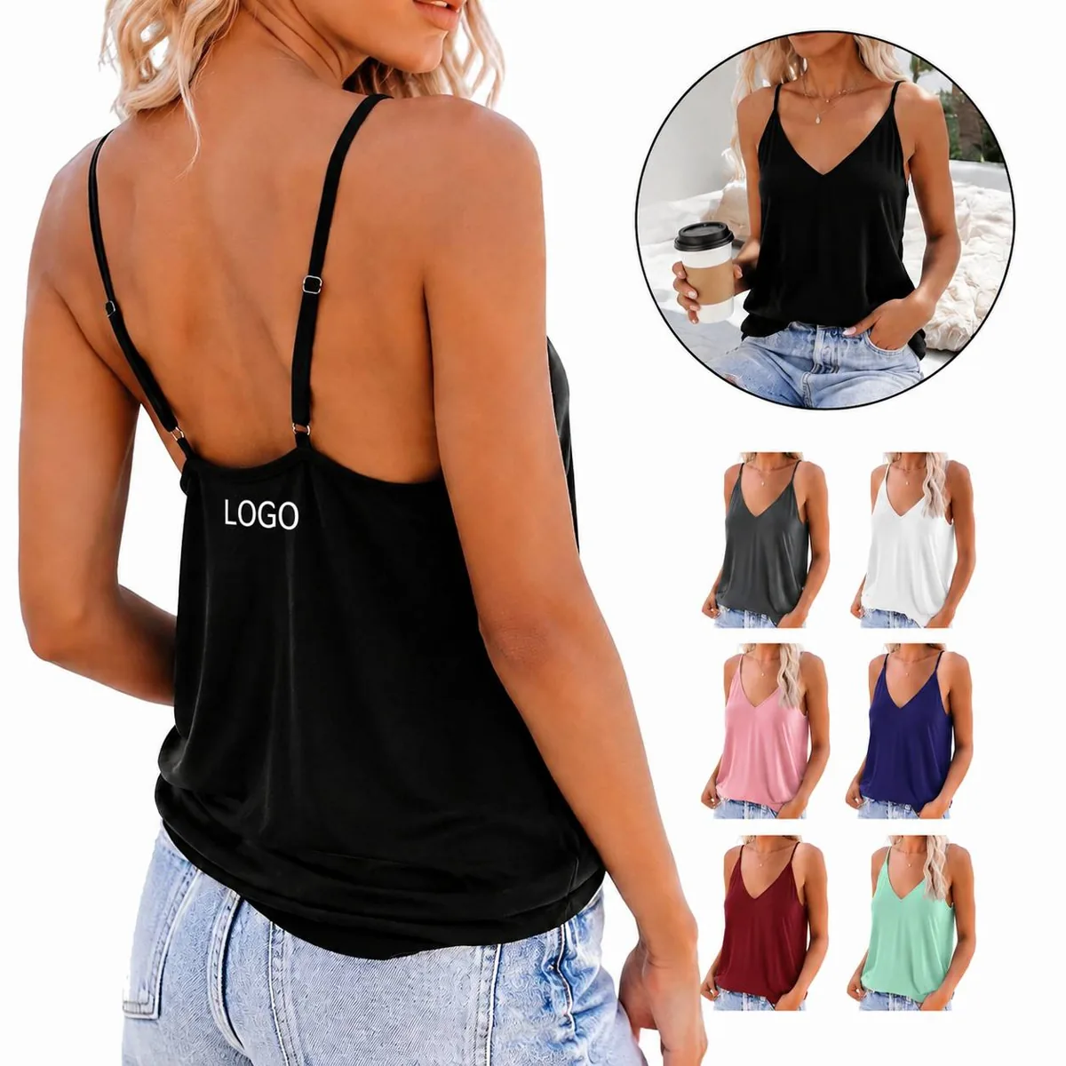 Women's Casual V Neck Sleeveless Tank Top Loose Fit Summer