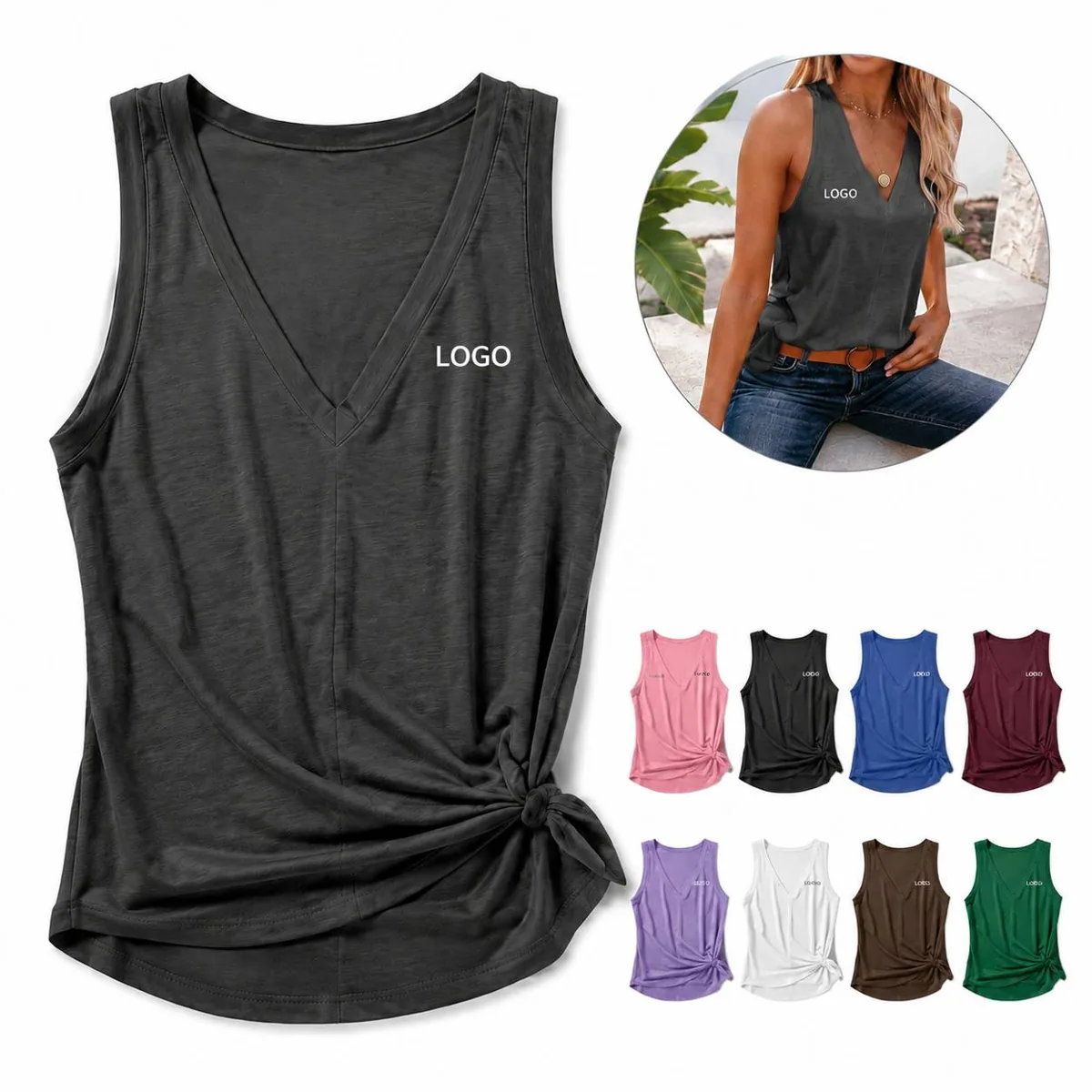 Women's V Neck Tank Top Sleeveless Loose Fit Casual Summer