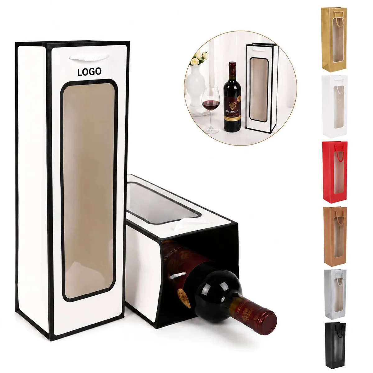 Clear Window Wine Gift Totes with Reinforced Handles