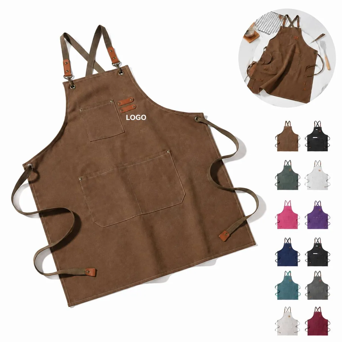 Heavy Duty Canvas Work Apron with Multi Pockets