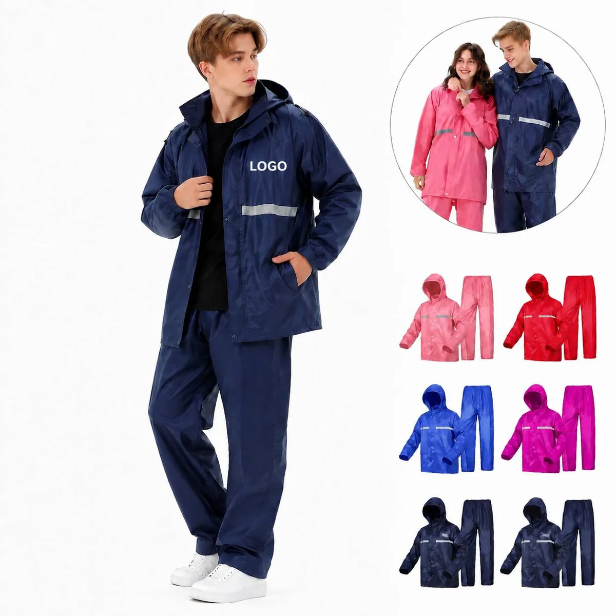 Waterproof Cycling Rain Suit Set with Reflective Strips