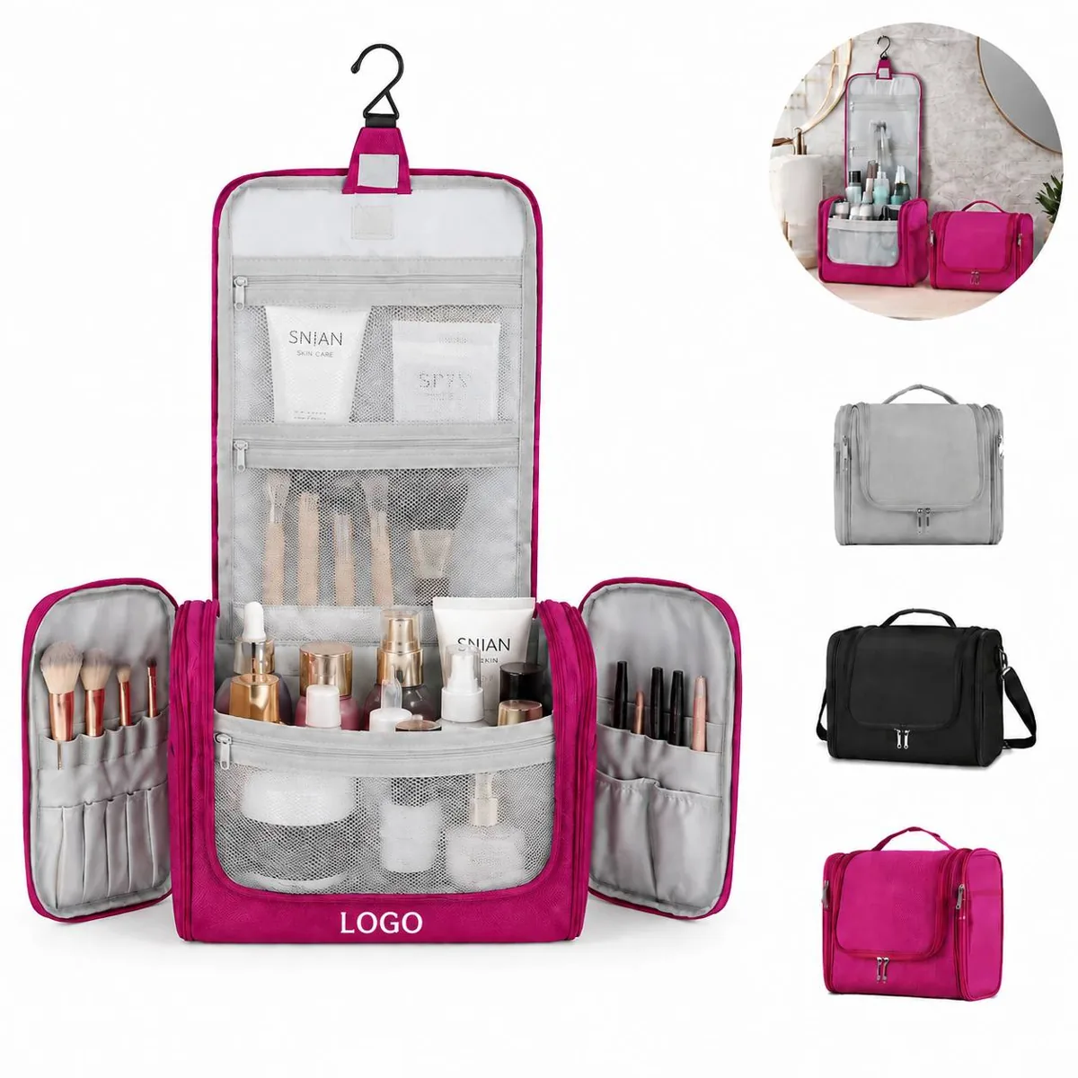 Waterproof Hanging Travel Toiletry Organizer Bag with Mesh