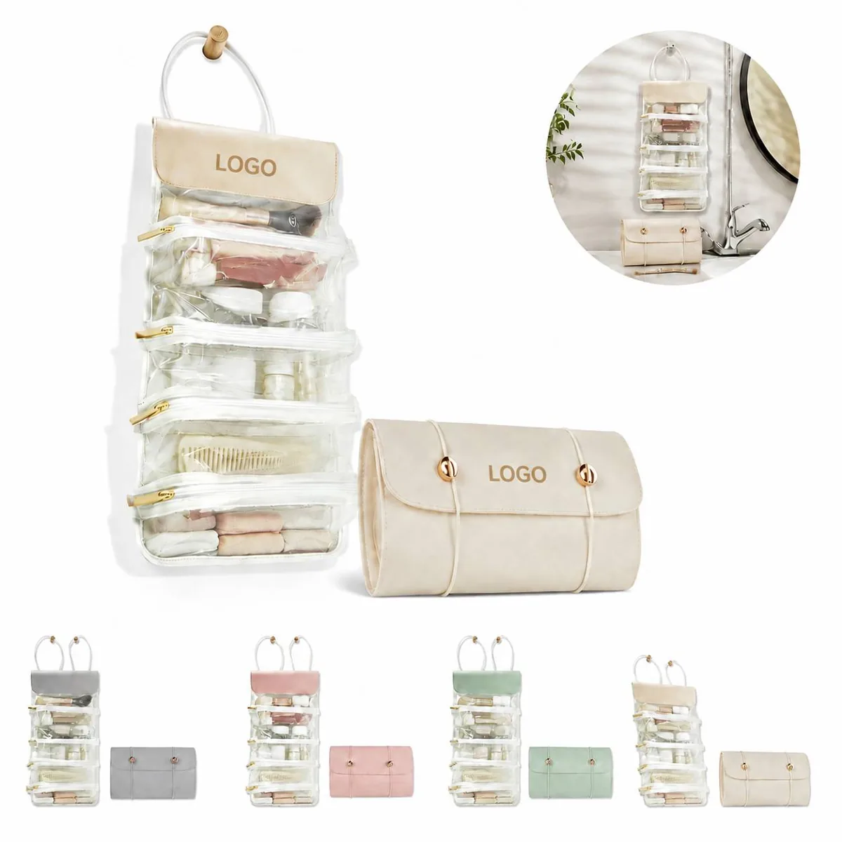 Detachable 4-Pouch PU Leather Cosmetic Organizer Wallet