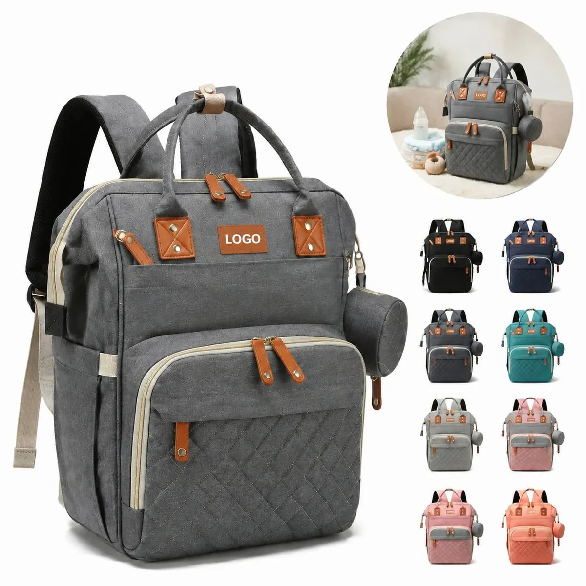 Waterproof Nylon Diaper Bag Backpack with USB Port