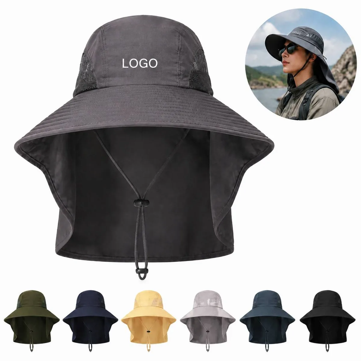 Outdoor Safari Sun Hat Wide Brim Neck Flap UV Protection