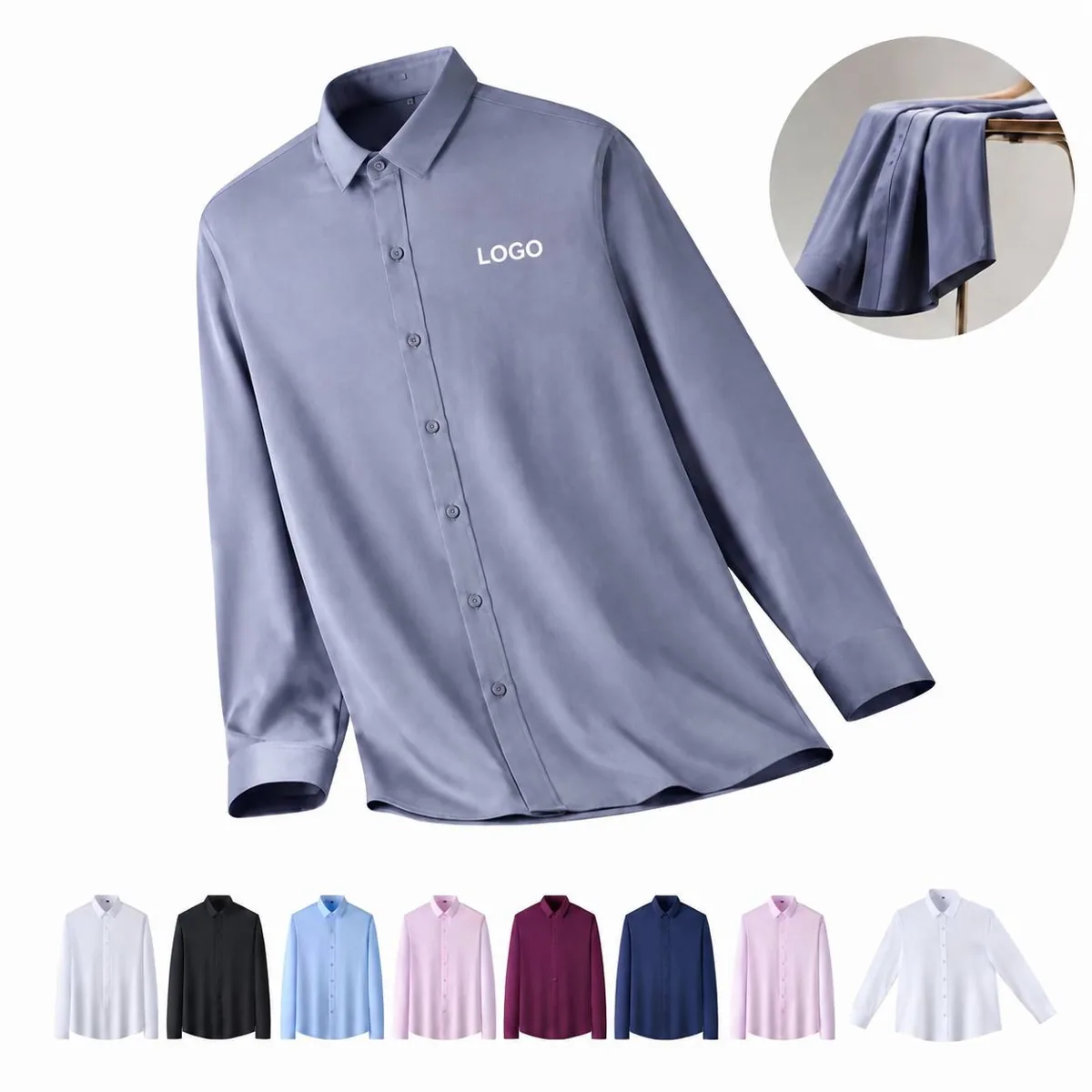 Custom Logo Poly Cotton Wrinkle Free Business Shirt