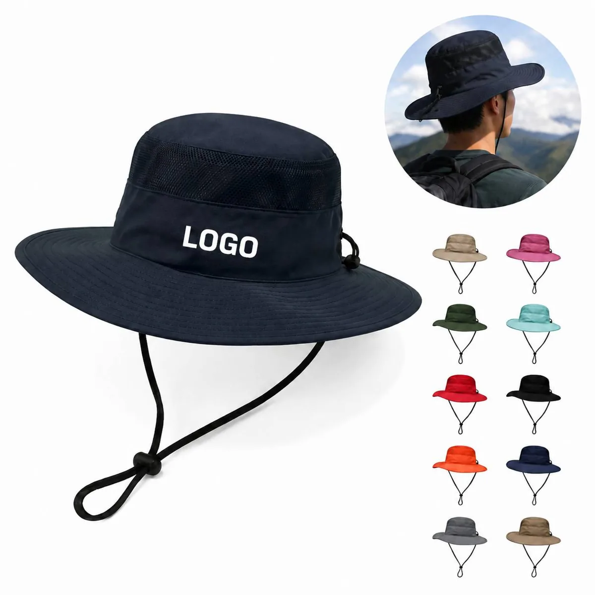 Outdoor Wide Brim Sun Hat with Cooling Mesh for Hiking