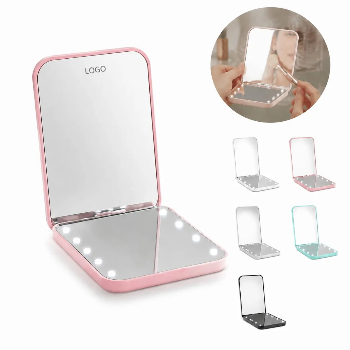 Personalized Double-Sided Mini Mirror with 2x Magnification