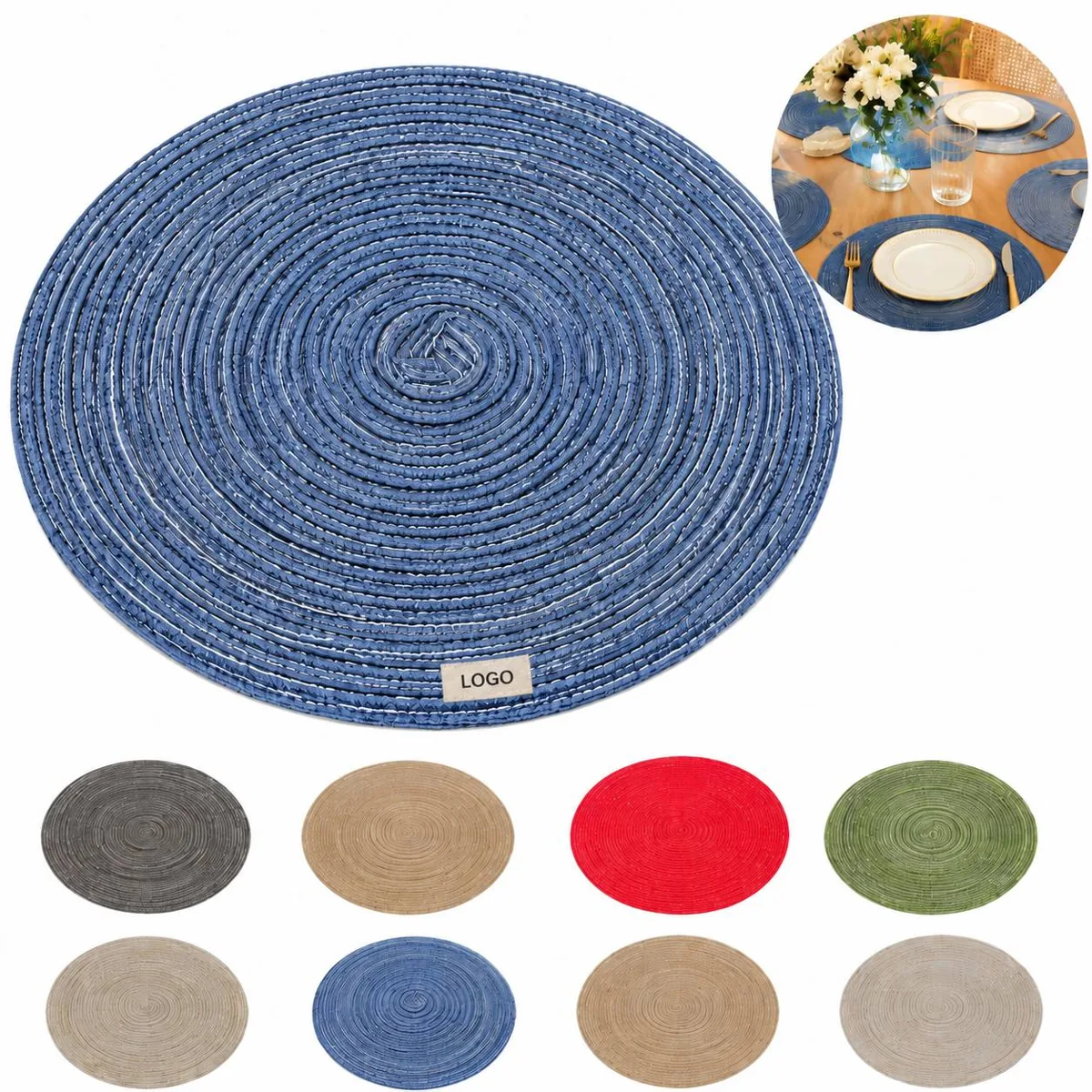 Custom Logo Round Braided Placemats, Eco-Friendly