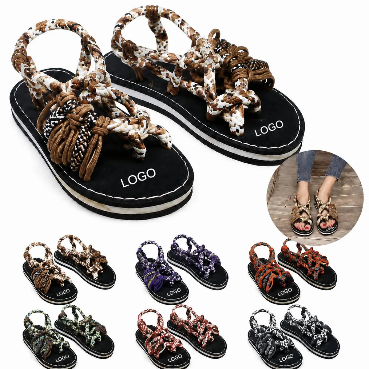 Women Woven Flat Sandals Custom Logo Promotional Comfort