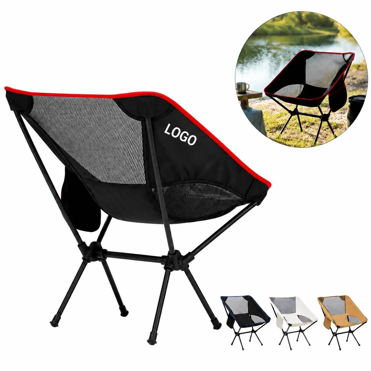 Compact Folding Outdoor Seat with Mesh Backrest, 220 lbs