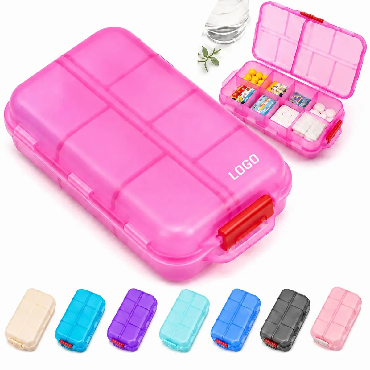 Folding Pill Case 14 Compartments Dual Lock