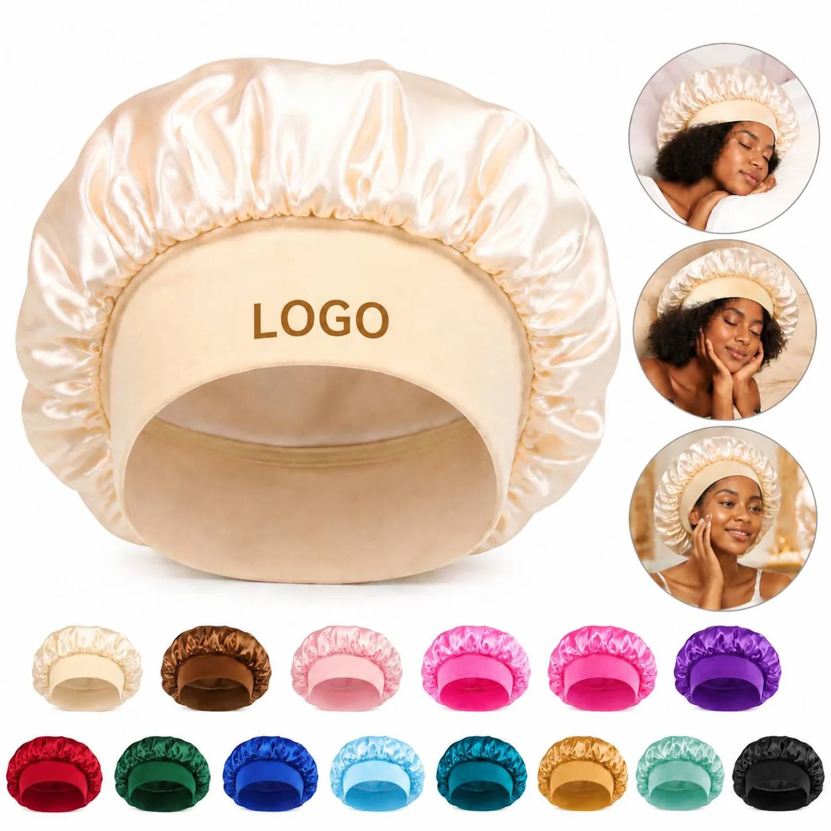 Silk Sleep Cap for Curly Hair, Adjustable Size, Breathable