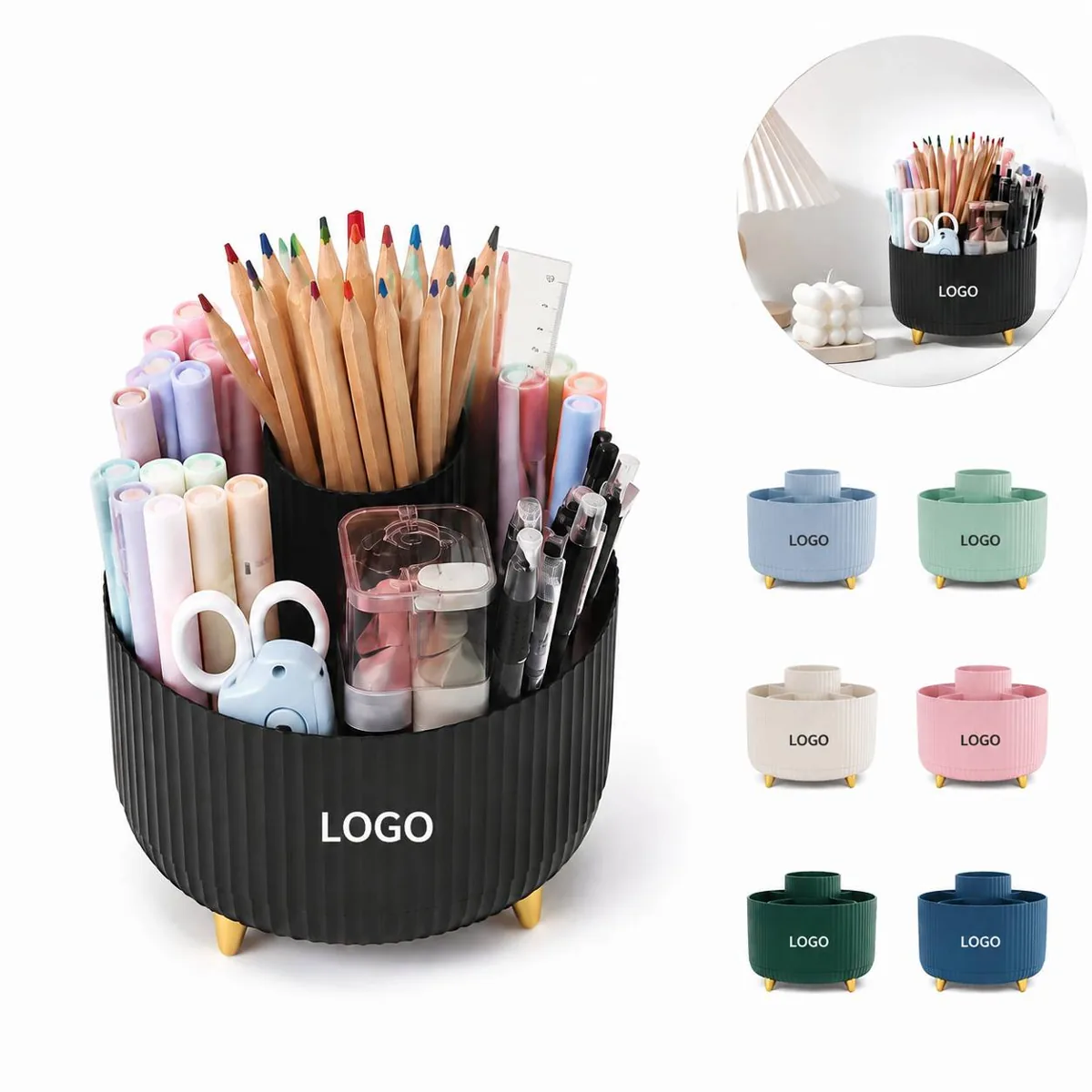 360 Degree Rotating 5 Compartment Desk Organizer, Space