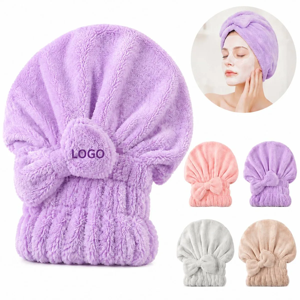 Custom Logo Quick Dry Microfiber Hair Wrap Cap, Absorbent