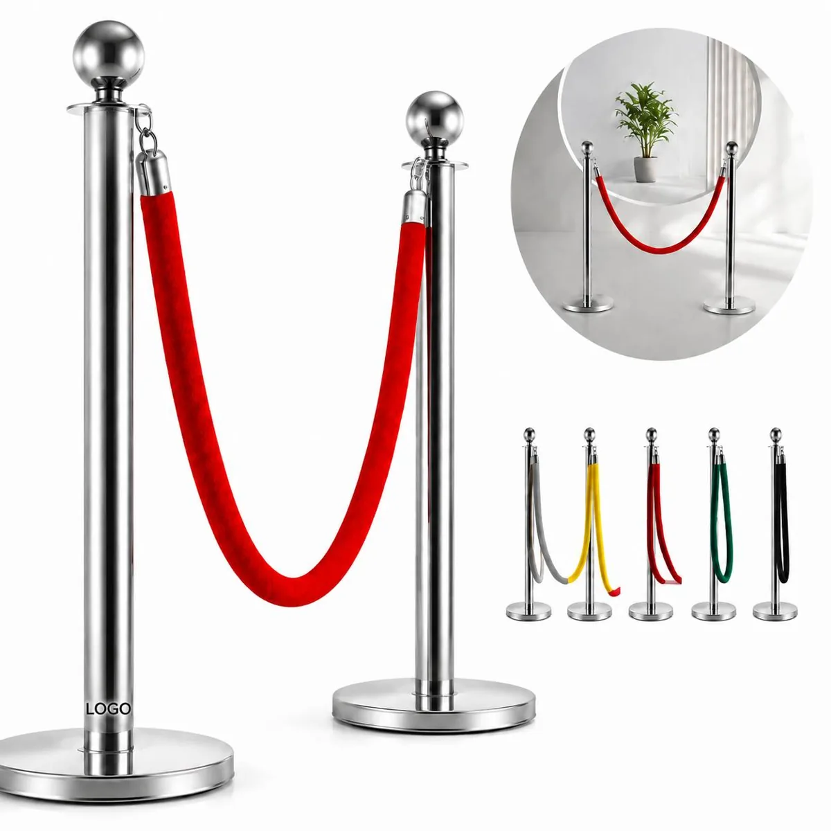 Luxury Velvet Rope Stanchion Posts, 4-Way Crowd Control