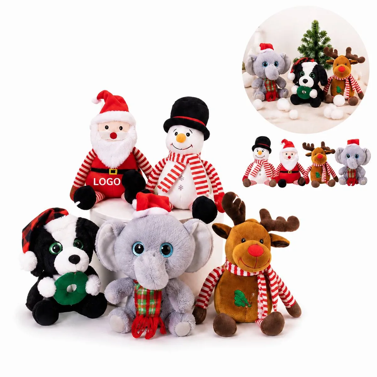 4 Pack Christmas Plush Set Santa Snowman Elk Elf Holiday