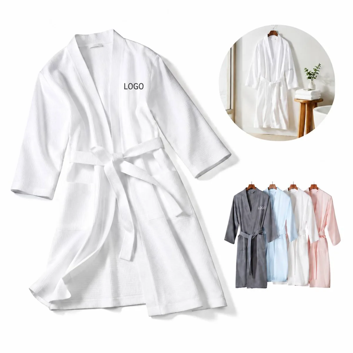 Premium Cotton Terry Bathrobe with Pockets, Adjustable Belt
