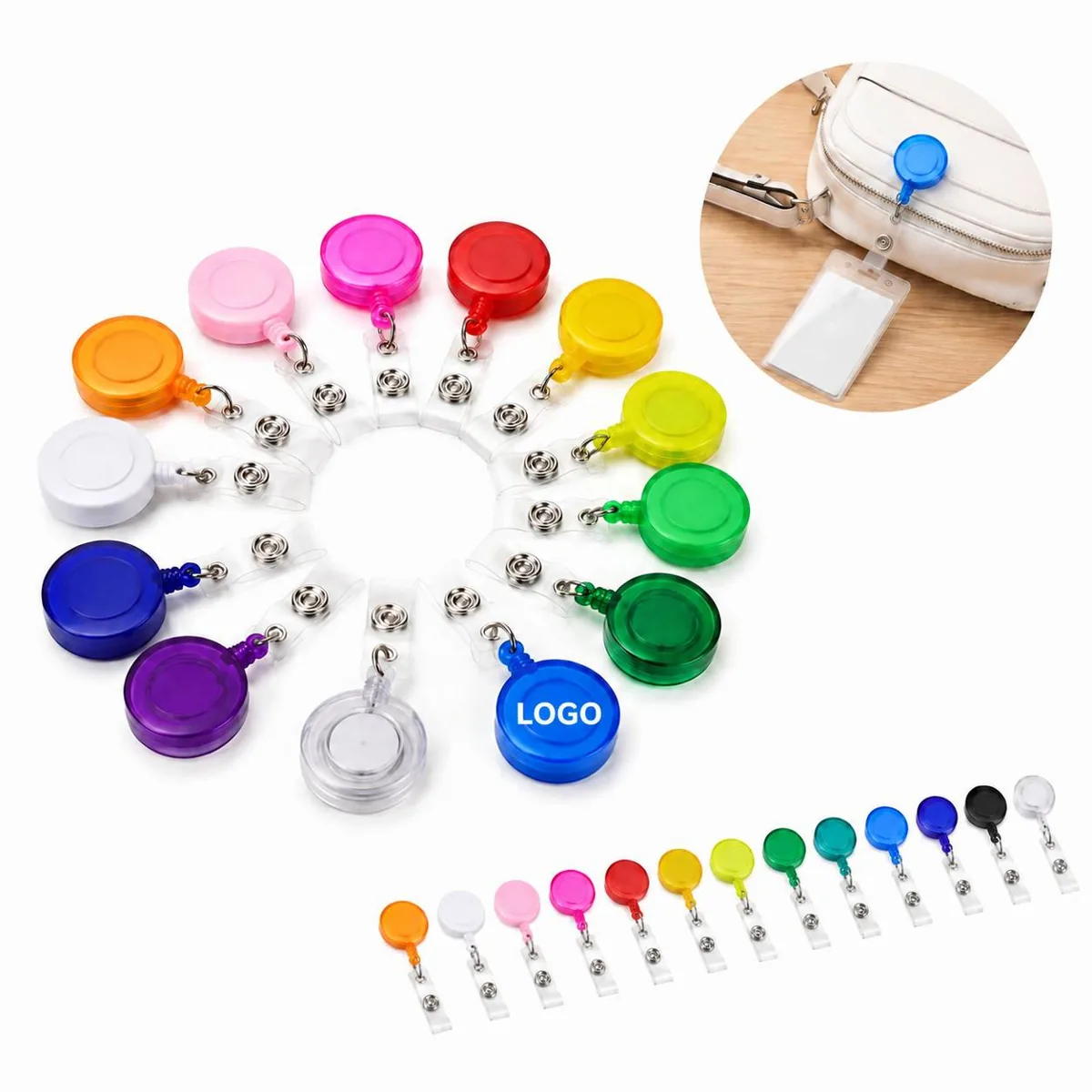 Retractable Colorful Round ID Badge Reel with Metal Clip