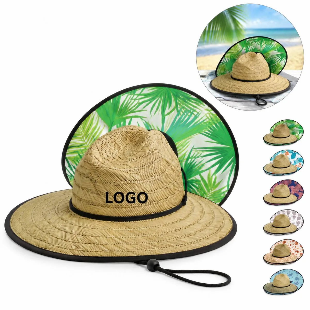 Classic Summer Straw Lifeguard Hat with Adjustable Chin Cord
