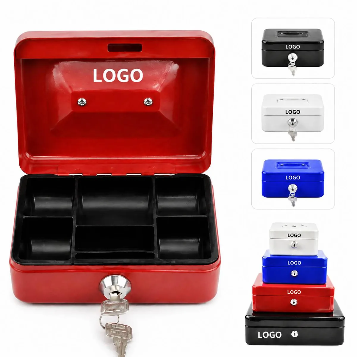 Locking Steel Cash Box with Removable Tray, Dual Layer