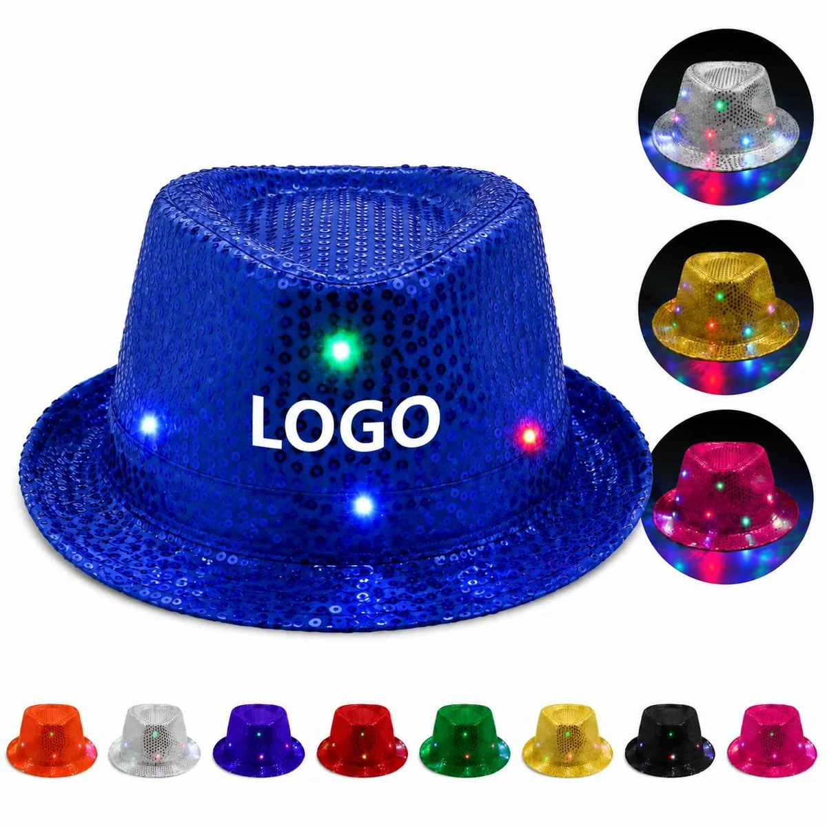 Glitter LED Cowboy Hat with Flashing Lights for Party