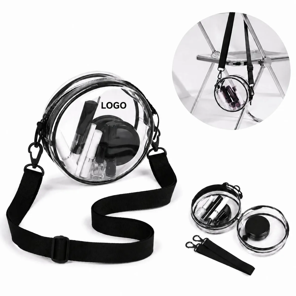 Clear PVC Travel Makeup Pouch with Adjustable Shoulder Strap