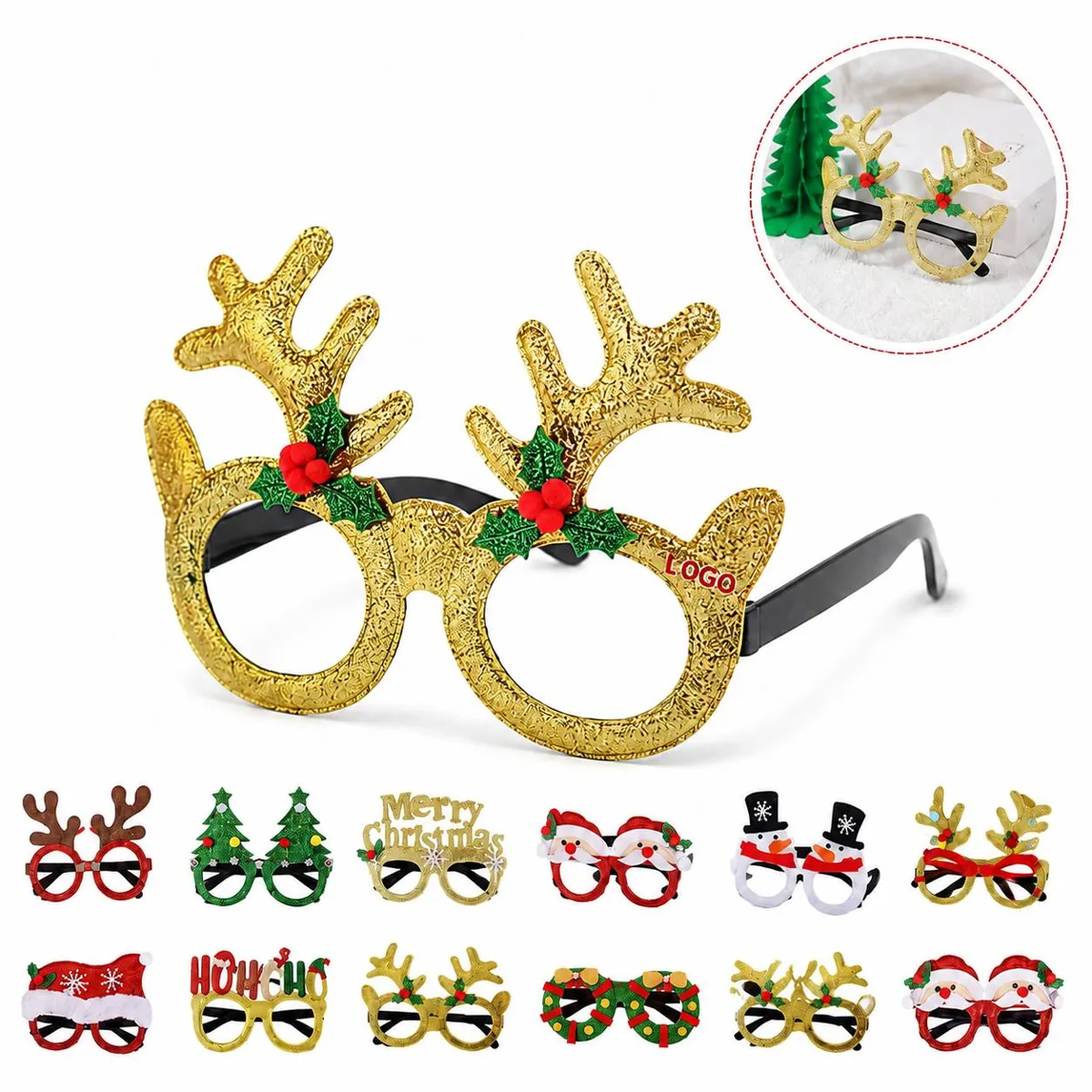Glitter Christmas Eyewear Set, 5 Festive Holiday Glasses