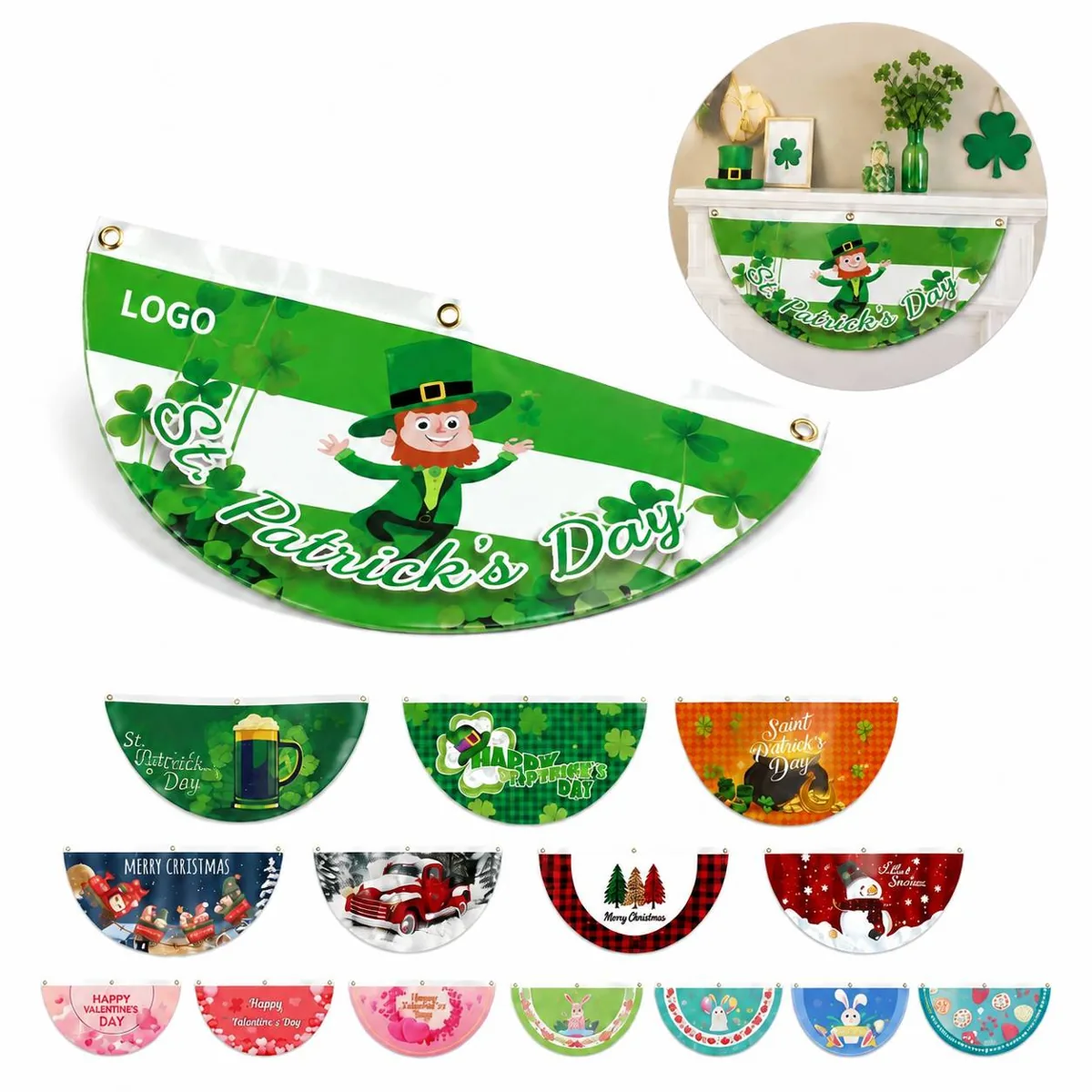 Custom Double Sided Semicircle Flag with Grommets for Porch