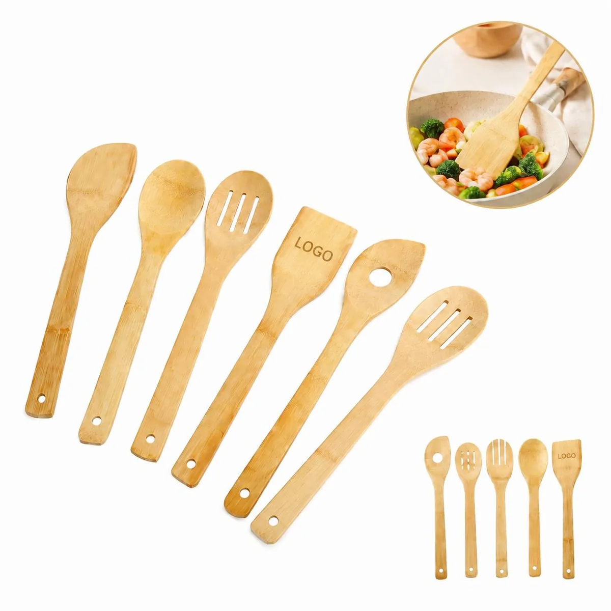 Eco Friendly Natural Bamboo Kitchen Utensil Set, 6 Piece