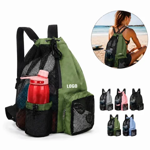 Mesh Drawstring Swim Backpack with Dry Wet Pocket