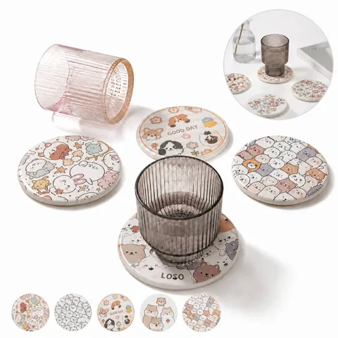 Quick-Dry Absorbent Coasters Set for Cups, Anti-Slip Stone