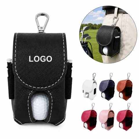 Leather Golf Ball Waist Pouch with Magnetic Snap Holder