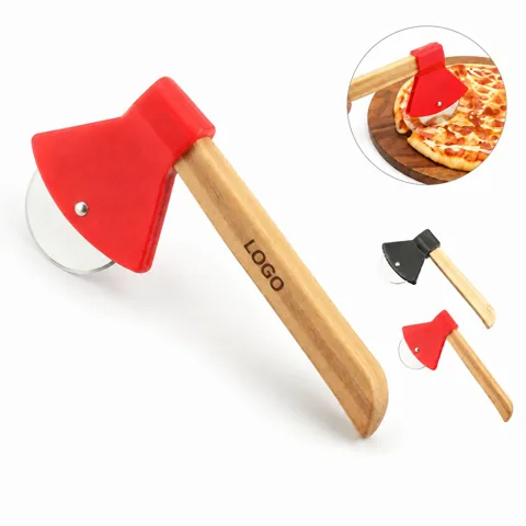 Bamboo Handle Axe Pizza Cutter with Stainless Steel Blade