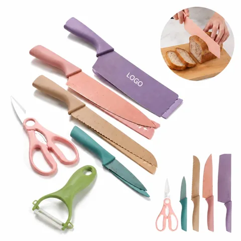 Colorful 6-Piece Kitchen Knife Set with Peeler and Shears