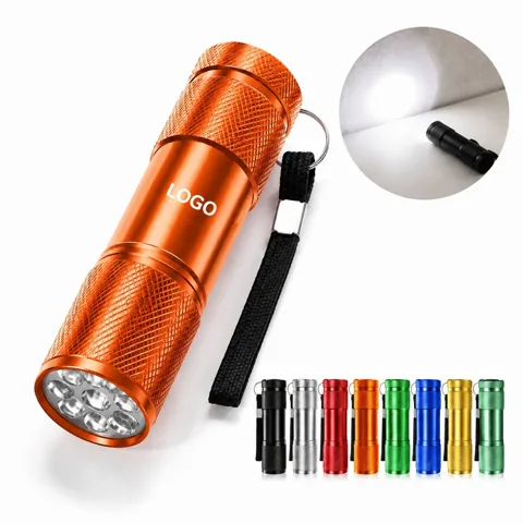 9 LED Aluminum Flashlight Set with Lanyard for Camping