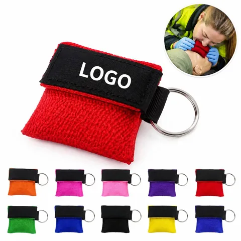 CPR Rescue Mask Keychain with Pouch, One-Way Valve