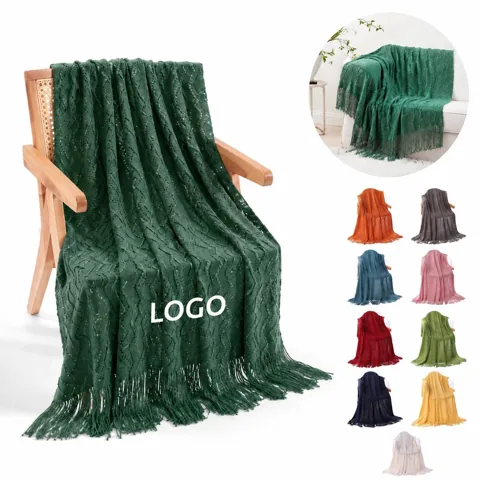 Cozy Acrylic Knit Throw Blanket with Fringe Tassels