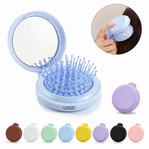 Compact Folding Travel Hairbrush Mirror Comb Set